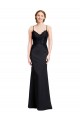 Comprar Negro Sirena Tirantes espagueti Cuello en V Crepé Elástico Largo Vestidos de dama de honor / Vestidos de fiesta