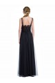 Comprar Negro línea A Barco Ilusión Tul Encaje Largo Vestidos de dama de honor