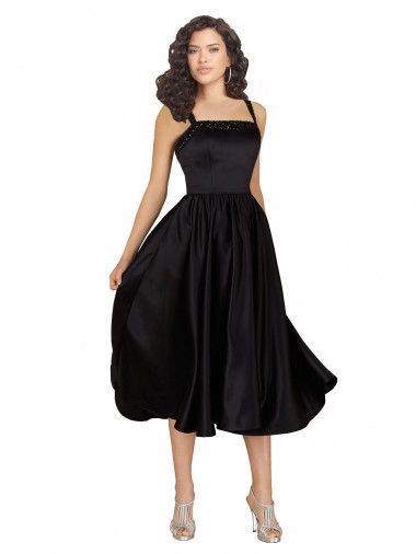 Comprar Negro línea A Cuadrado Satén Corto Vestidos de dama de honor / Vestidos de fiesta / Vestidos de cóctel