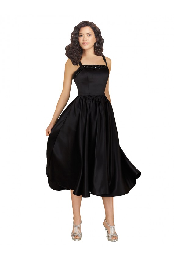 Comprar Negro línea A Cuadrado Satén Corto Vestidos de dama de honor / Vestidos de fiesta / Vestidos de cóctel
