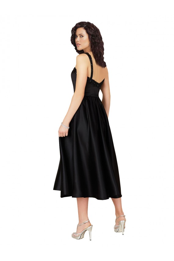 Comprar Negro línea A Cuadrado Satén Corto Vestidos de dama de honor / Vestidos de fiesta / Vestidos de cóctel