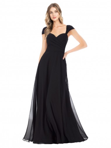 Comprar Negro línea A Cuello de Corazón Gasa Largo Vestidos de dama de honor