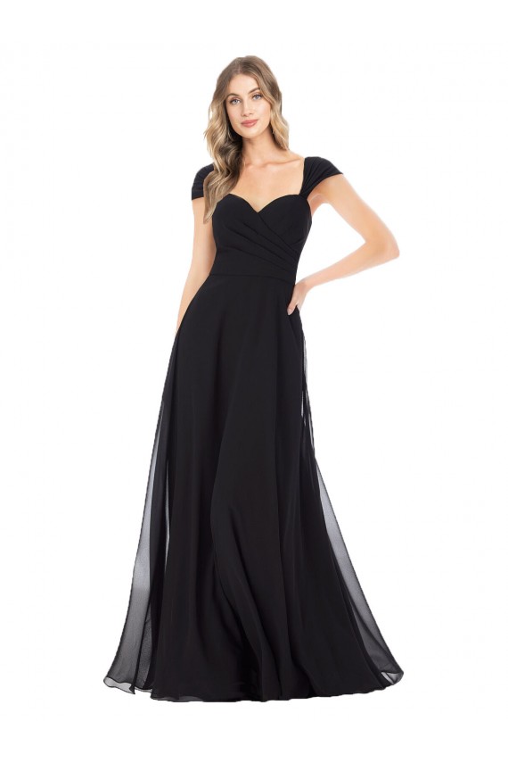 Comprar Negro línea A Cuello de Corazón Gasa Largo Vestidos de dama de honor