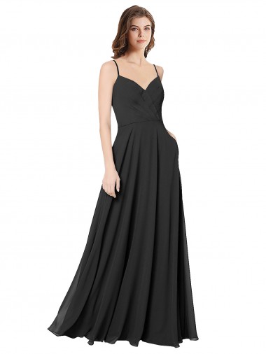 Comprar Negro línea A Cuello de Corazón Gasa Largo Vestidos de dama de honor