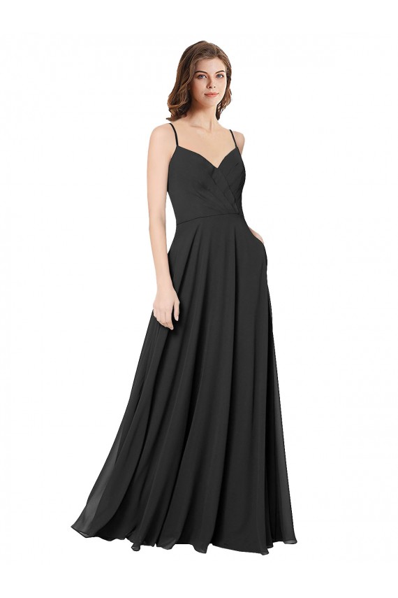 Comprar Negro línea A Cuello de Corazón Gasa Largo Vestidos de dama de honor