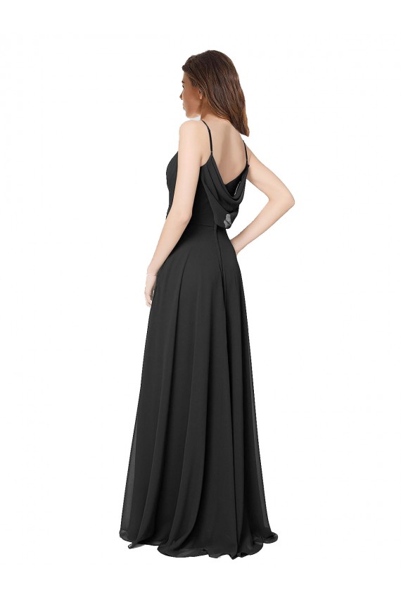 Comprar Negro línea A Cuello de Corazón Gasa Largo Vestidos de dama de honor
