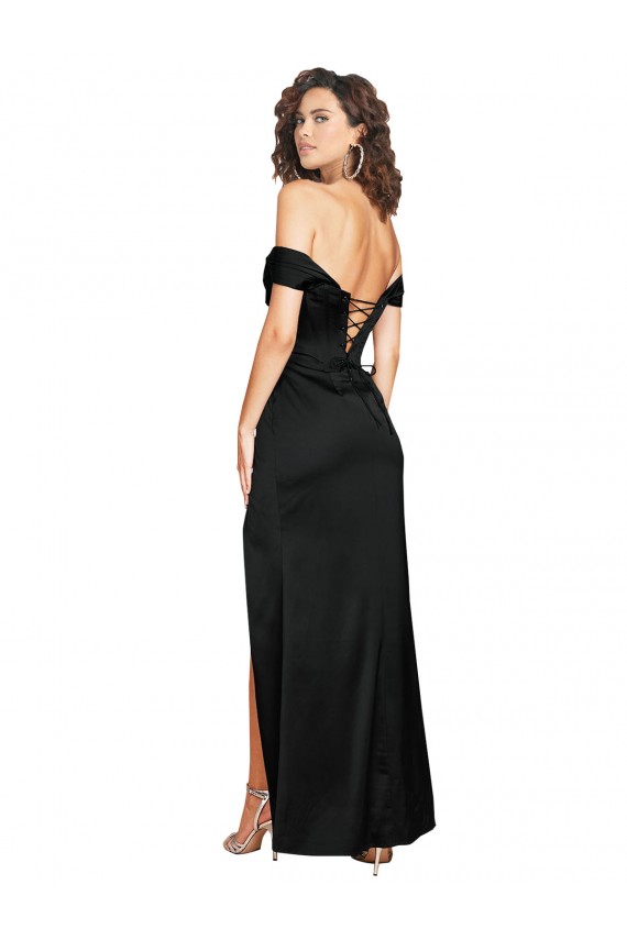 Comprar Negro línea A Cuello de Corazón Satén sedoso Largo Formales Vestidos de dama de honor / Vestidos de fiesta