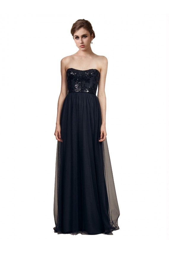 Comprar Negro línea A Cuello de Corazón Sin tirantes Tul Largo Vestidos de dama de honor