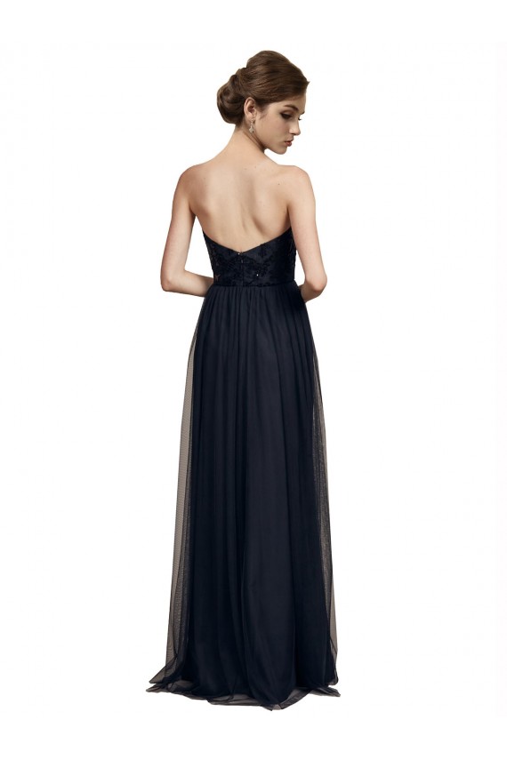 Comprar Negro línea A Cuello de Corazón Sin tirantes Tul Largo Vestidos de dama de honor