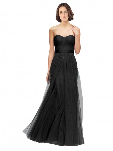 Comprar Negro línea A Cuello de Corazón Tul Largo Vestidos de dama de honor