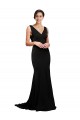 Comprar Negro línea A Cuello en V Barrer tren Satén sedoso Largo Formales Vestidos de dama de honor / Vestidos de fiesta