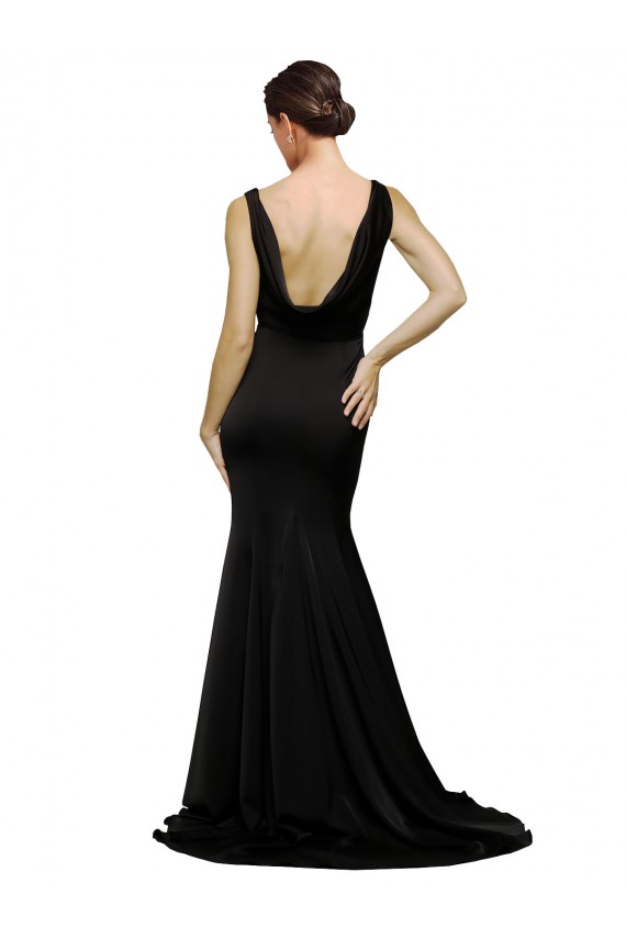 Comprar Negro línea A Cuello en V Barrer tren Satén sedoso Largo Formales Vestidos de dama de honor / Vestidos de fiesta