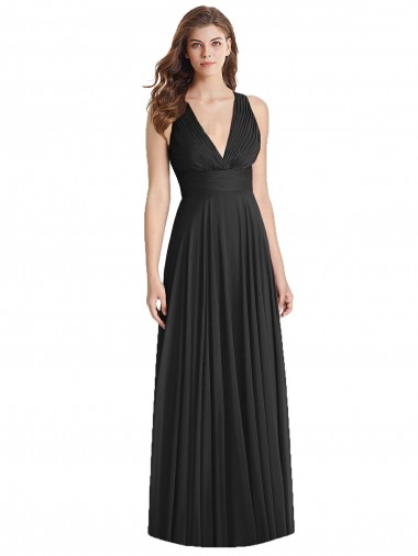 Comprar Negro línea A Cuello en V Gasa Largo Vestidos de dama de honor