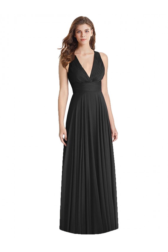 Comprar Negro línea A Cuello en V Gasa Largo Vestidos de dama de honor