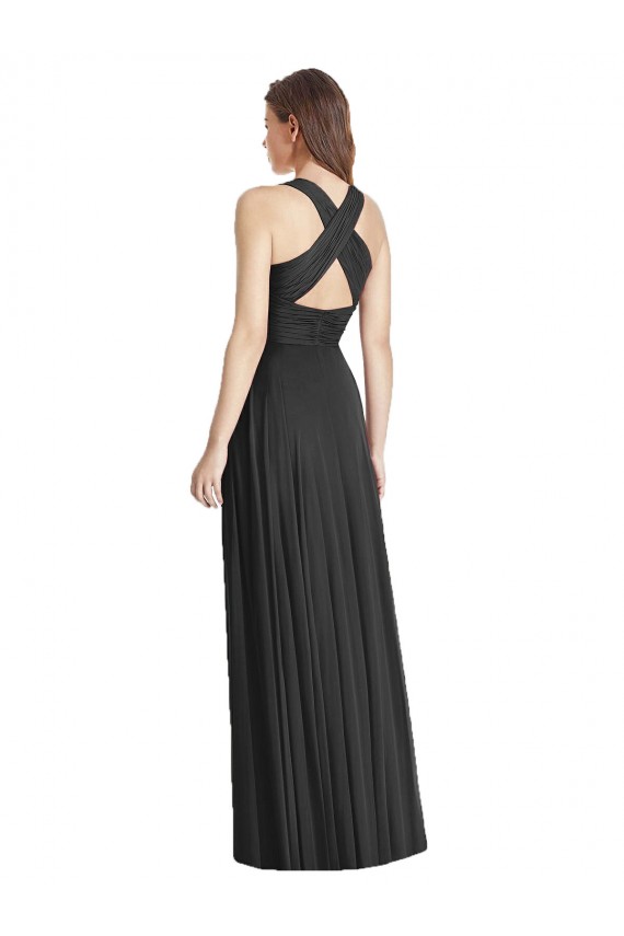 Comprar Negro línea A Cuello en V Gasa Largo Vestidos de dama de honor