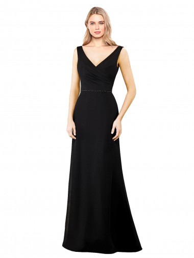 Comprar Negro línea A Cuello en V Gasa Largo Vestidos de dama de honor / Vestidos de fiesta