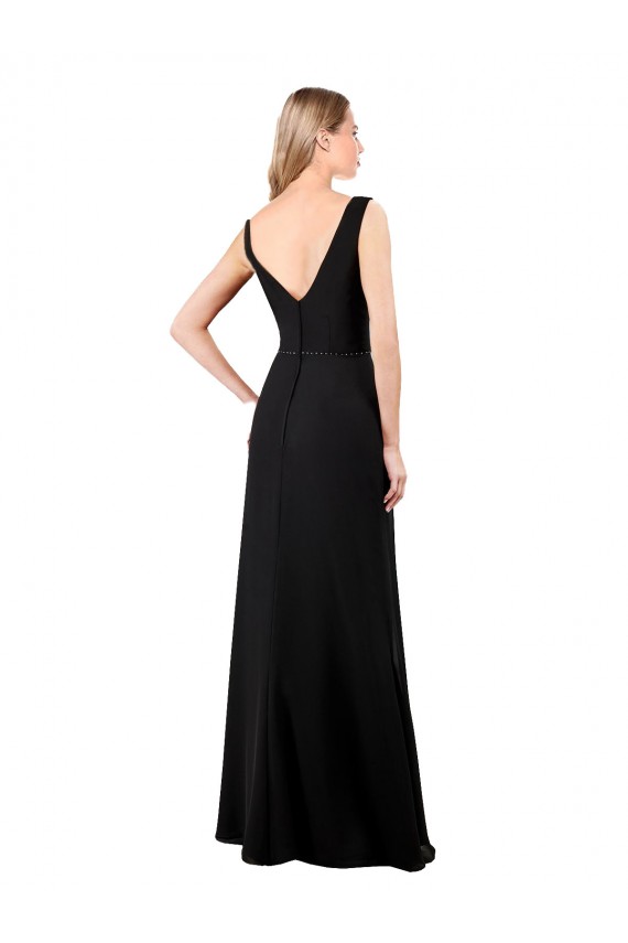 Comprar Negro línea A Cuello en V Gasa Largo Vestidos de dama de honor / Vestidos de fiesta