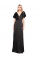 Comprar Negro línea A Cuello en V Satén elástico Largo Formales Vestidos de dama de honor / Vestidos de fiesta