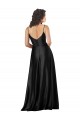 Comprar Negro línea A Cuello en V Satén sedoso Largo Formales Vestidos de dama de honor / Vestidos de fiesta