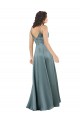 Comprar Negro línea A Cuello en V Satén sedoso Largo Formales Vestidos de dama de honor / Vestidos de fiesta