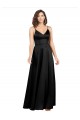 Comprar Negro línea A Cuello en V Satén sedoso Largo Formales Vestidos de dama de honor / Vestidos de fiesta