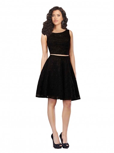 Comprar Negro línea A Cuello joya Encaje Corto Vestidos de dama de honor / Vestidos de cóctel