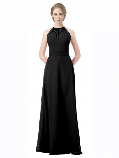 Comprar Negro línea A Halter Cuello de Corazón Gasa Largo Vestidos de dama de honor