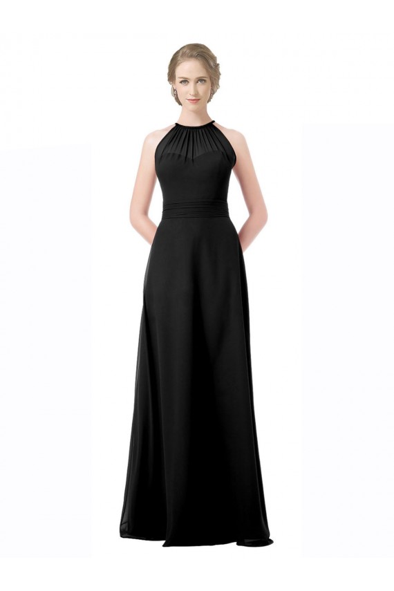 Comprar Negro línea A Halter Cuello de Corazón Gasa Largo Vestidos de dama de honor