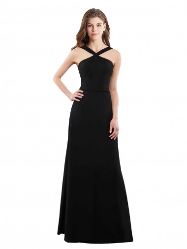 Comprar Negro línea A Halter Gasa Largo Vestidos de dama de honor