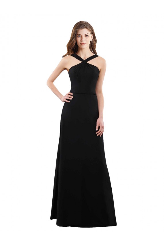 Comprar Negro línea A Halter Gasa Largo Vestidos de dama de honor