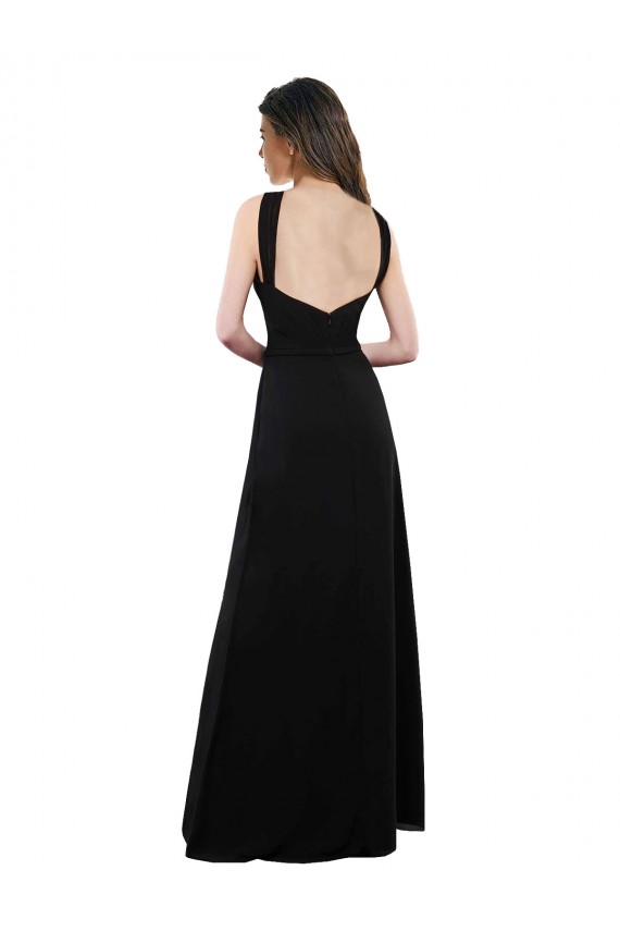 Comprar Negro línea A Halter Gasa Largo Vestidos de dama de honor