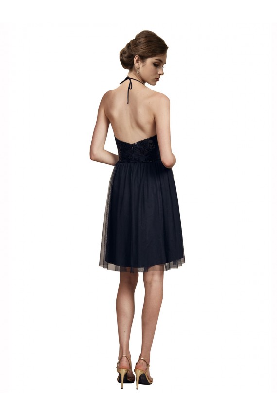 Comprar Negro línea A Halter Tul Corto Vestidos de dama de honor