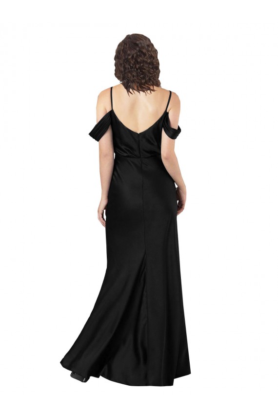 Comprar Negro línea A Hombros Descubiertos Satén sedoso Largo Formales Vestidos de dama de honor / Vestidos de fiesta