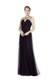 Comprar Negro línea A Tirantes espagueti Cuello Alto Tul Largo Vestidos de dama de honor