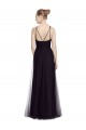 Comprar Negro línea A Tirantes espagueti Cuello Alto Tul Largo Vestidos de dama de honor