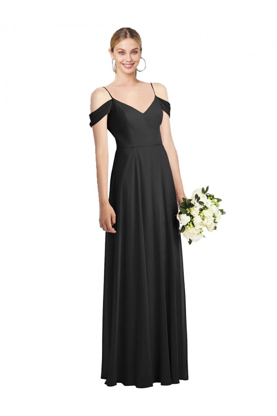 Comprar Negro línea A Tirantes espagueti Gasa Largo Vestidos de dama de honor