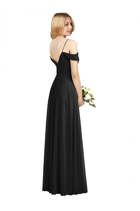 Comprar Negro línea A Tirantes espagueti Gasa Largo Vestidos de dama de honor