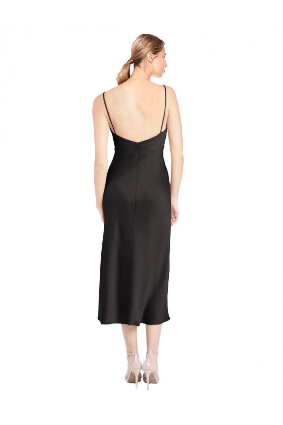 Comprar Negro línea A Tirantes espagueti Midi Satén elástico Corto Formales Vestidos de dama de honor / Vestidos de fiesta / Vestidos de cóctel