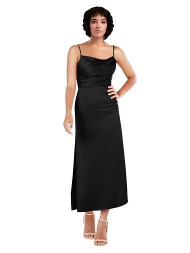 Comprar Negro línea A Tirantes espagueti Satén sedoso Corto Formales Vestidos de dama de honor / Vestidos de fiesta / Vestidos de cóctel