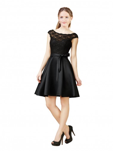 Comprar Negro línea A Ilusión Satén Encaje Corto Vestidos de dama de honor / Vestidos de cóctel