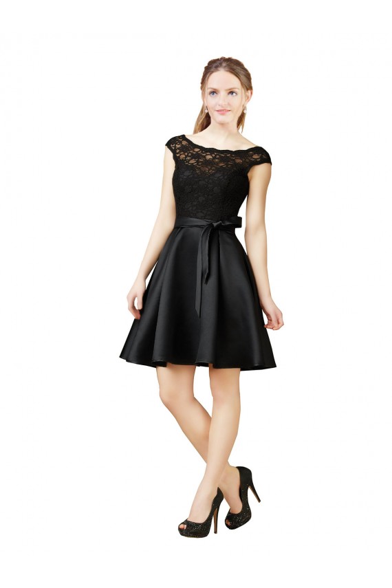 Comprar Negro línea A Ilusión Satén Encaje Corto Vestidos de dama de honor / Vestidos de cóctel