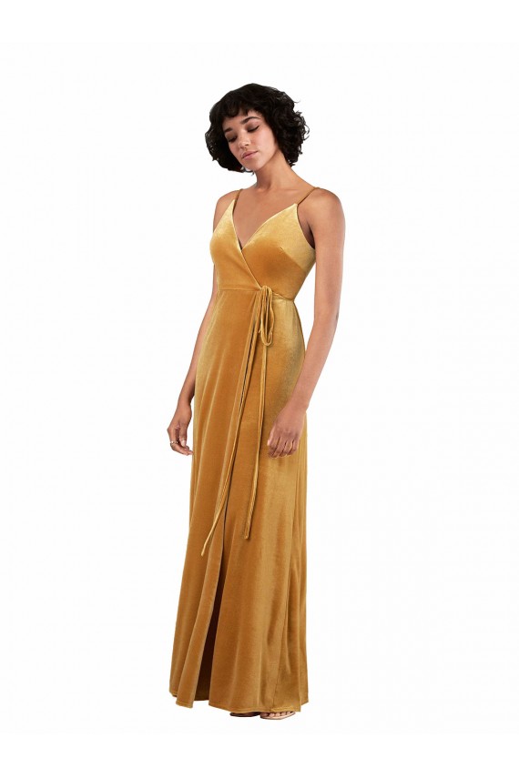 Comprar Oro Columna Cuello en V Terciopelo Elástico Largo Formales Vestidos de dama de honor / Vestidos de fiesta