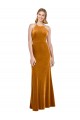 Comprar Oro línea A Halter Cuello Alto Terciopelo Elástico Largo Formales Vestidos de dama de honor / Vestidos de fiesta