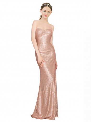 Comprar Oro rosa línea A Cuello de Corazón Lentejuela Largo Formales Vestidos de dama de honor / Vestidos de fiesta