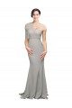 Comprar Ostra Plata Sirena Un Hombre Cuello de Corazón Barrer tren Crepé Elástico Tul Largo Formales Vestidos de dama de honor / Vestidos de fiesta