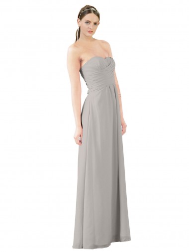 Comprar Ostra Plata línea A Cuello de Corazón Sin tirantes Gasa Largo Vestidos de dama de honor