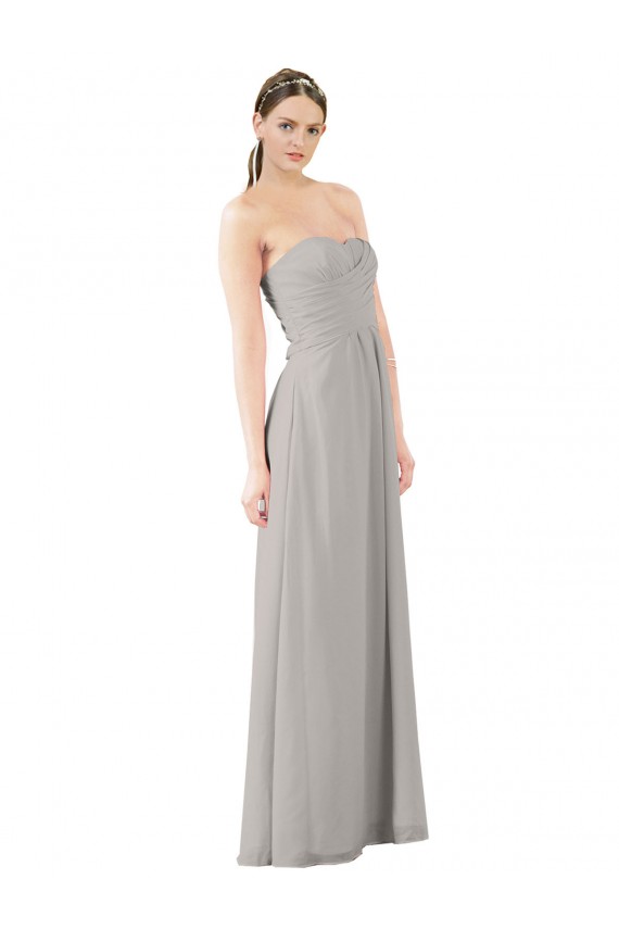 Comprar Ostra Plata línea A Cuello de Corazón Sin tirantes Gasa Largo Vestidos de dama de honor