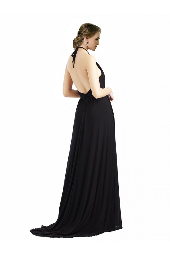 Comprar Ostra Plata línea A Halter Gasa Largo Vestidos de dama de honor