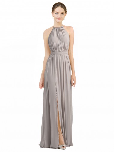 Comprar Ostra Plata línea A Halter Gasa Largo Vestidos de dama de honor