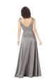 Comprar Pearl Grey línea A Cuello en V Satén sedoso Largo Formales Vestidos de dama de honor / Vestidos de fiesta